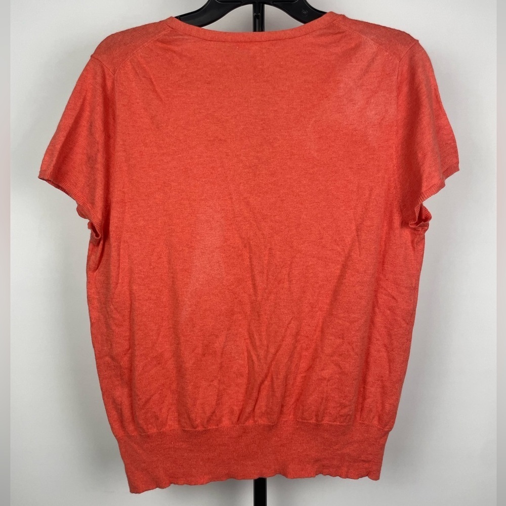 Eileen Fisher Coral Cotton Cashmere Shortโ Sleeve V-Neck Knit Cardigan Sweater - Picture 6 of 7